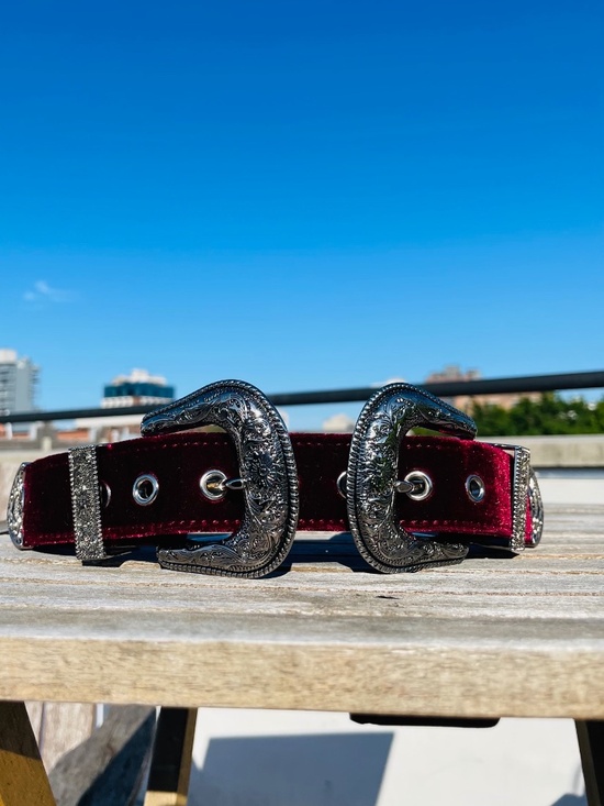 B-Low the Belt 2-buckle Metallic Red Velvet Great Gatsby Luxury Styled Belt S main image 4